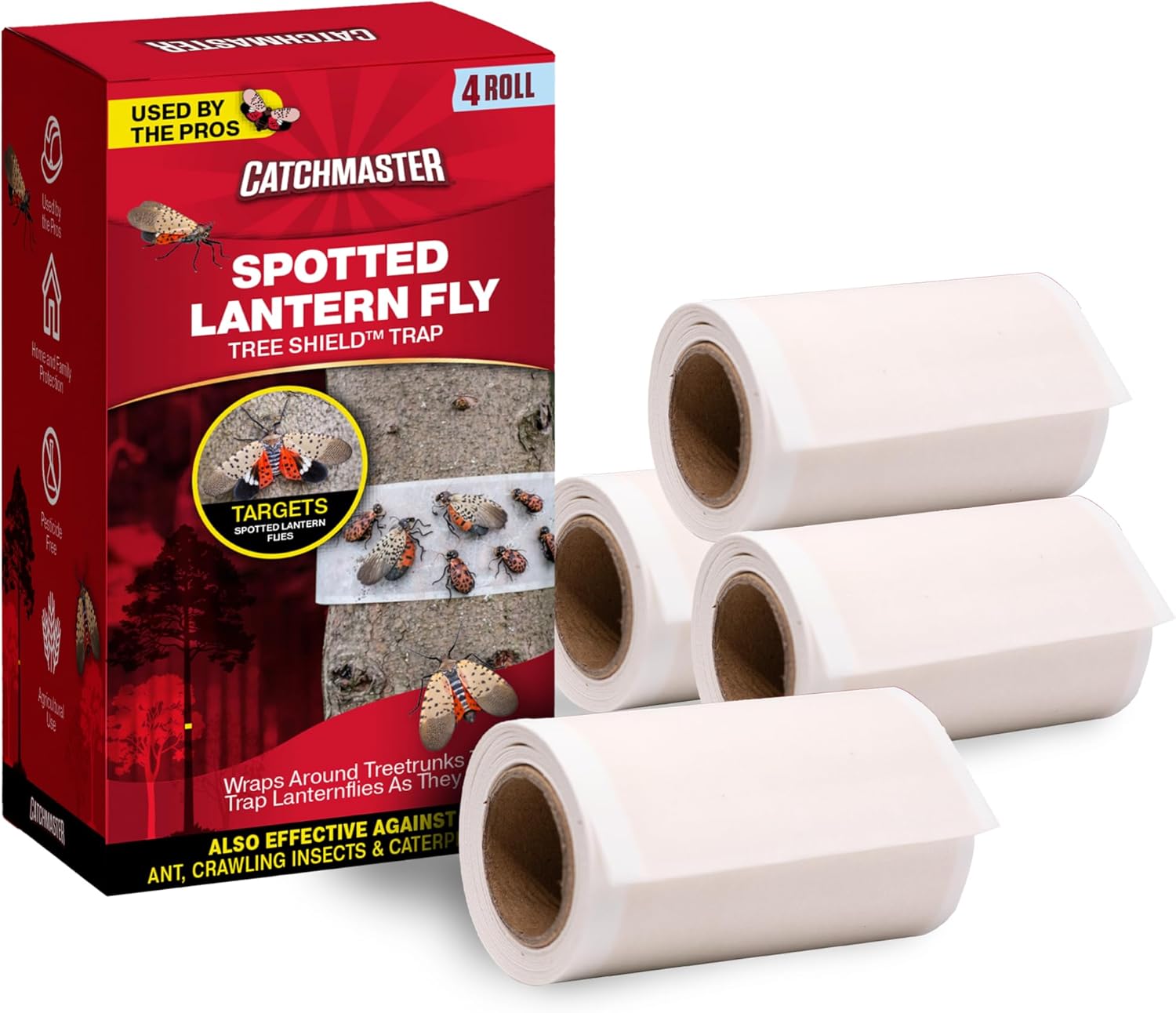 Catchmaster Tree Shield Lantern Fly & Ant Traps Insect Barrier, 4 Rolls 30ft Each, Outdoor Adhesive Crawling Insect Trap to Protect Trees, Fruit & Plants, Pest Control Lawn & Garden