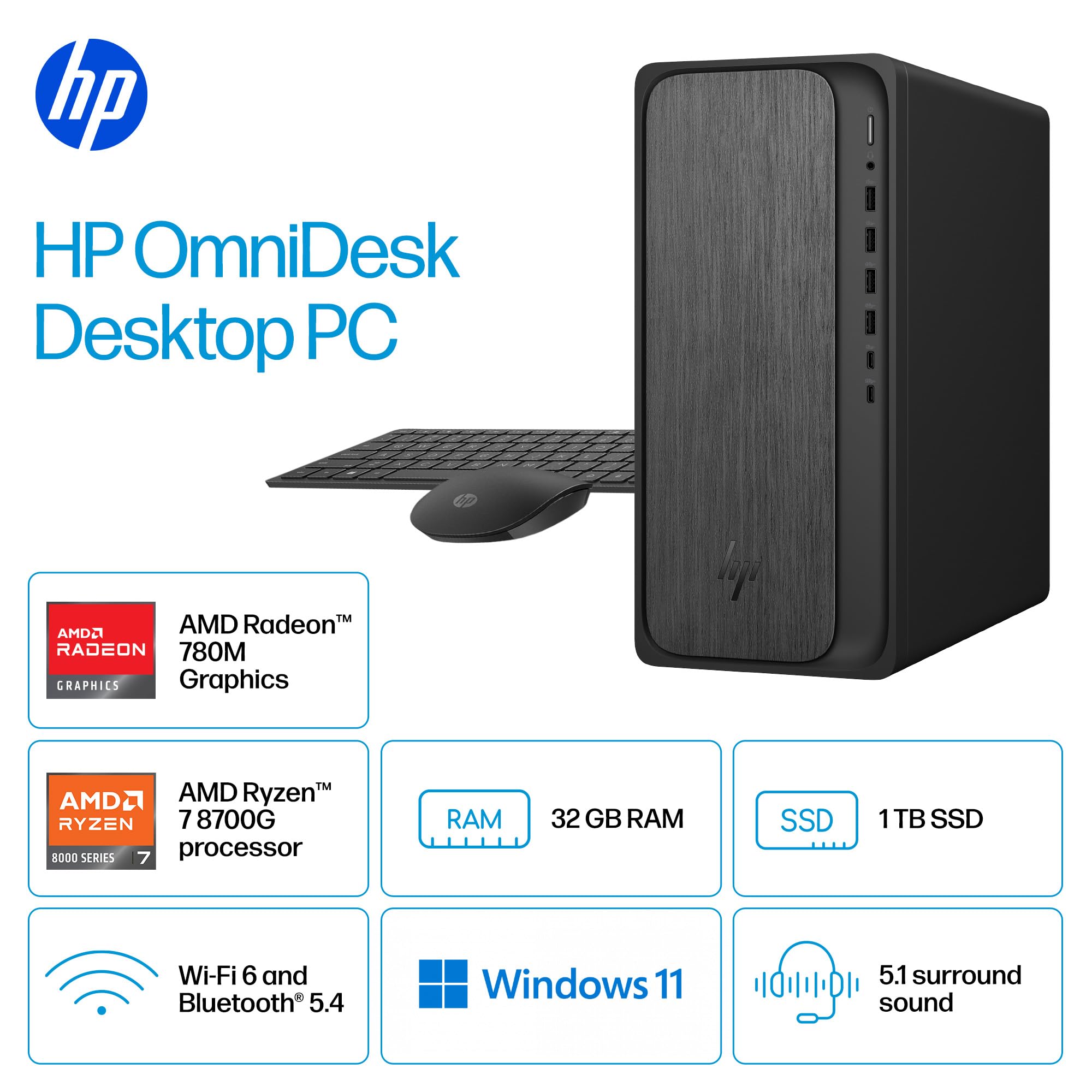 Amazon.com: HP OmniDesk Desktop Computer PC, AMD Ryzen 7 8700G