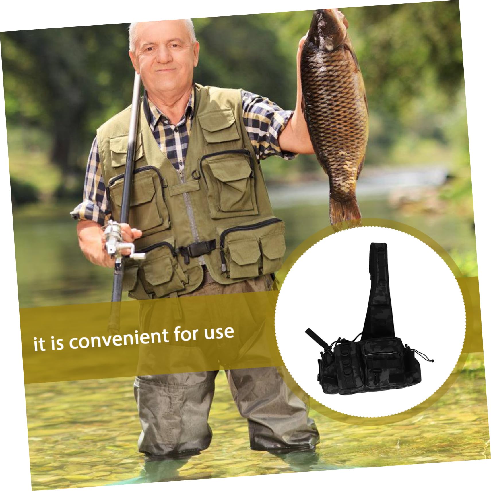 Toyvian Borsa da Pesca Multifunzione, Zaino Mimetico 1 Pezzo | Poliestere, Tracolla e Cintura per Trasporto, Organizzazione Versatile per Outdoor e Caccia