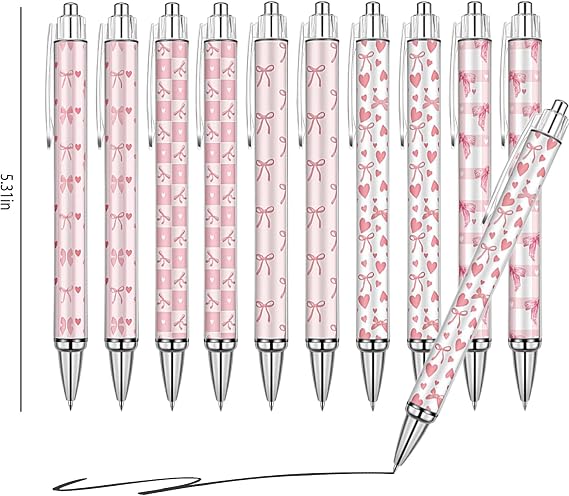 22 Pcs Cute Pink Bow Stuff,10 Pink Coquette Bow Pens and 12 Pads Bow Sticky Notes,Valentines Gifts,Black Ink Ballpoint Pens for Birthday Party Back to School Student Gift Women Office School Supplies