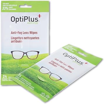 OptiPlus Anti Fog Lens Wipes l Pre-Moistened l Cleaning Wipes for Glasses, Unisex Adult Computer & Laptops/Watch Screens, Smart Phones, Optical Lens, Goggles l Quick-Dry & Scratch-Free l 24 Count