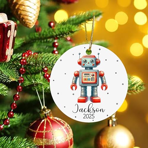 Vista 3 de Adorno de Navidad de robot personalizado, recuerdo de ciencia robótica personalizado, decoración de árbol de Navidad, nuevo regalo para niños