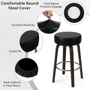 2Pcs Barstool Cover Round with Elastic, PU Chair Cover Round for Home, Bar, Hotel, Market