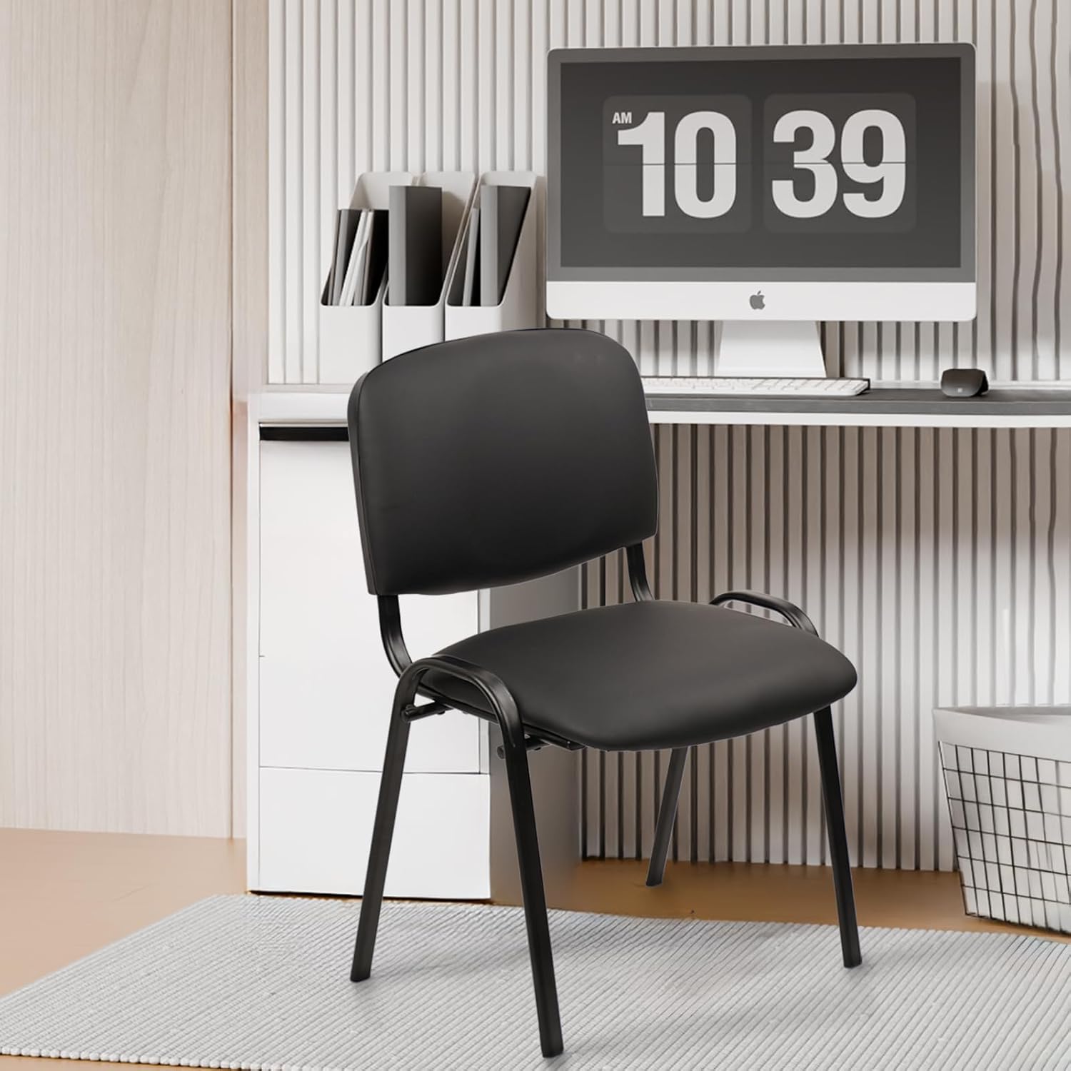 CLATINA Stacking Waiting Room Chairs, PU Leather Armless Office Guest Chair with Metal Frames, Stackable Conference Room Chairs No Wheels for Reception Lobby Side Meeting Training School, Black 10PK