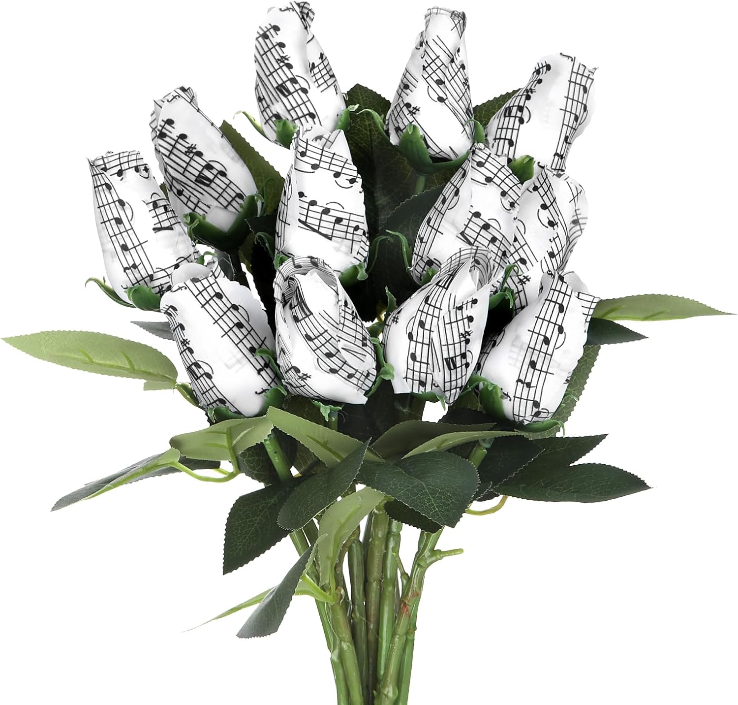 Suncalla 12 Pcs Music Rose Flowers Bulk Artificial 13 Inches Silk Cloth Bouquet Gift Simulation Music Note Roses Floral Party Supply Musician Gift for Anniversary Birthday(Classic)