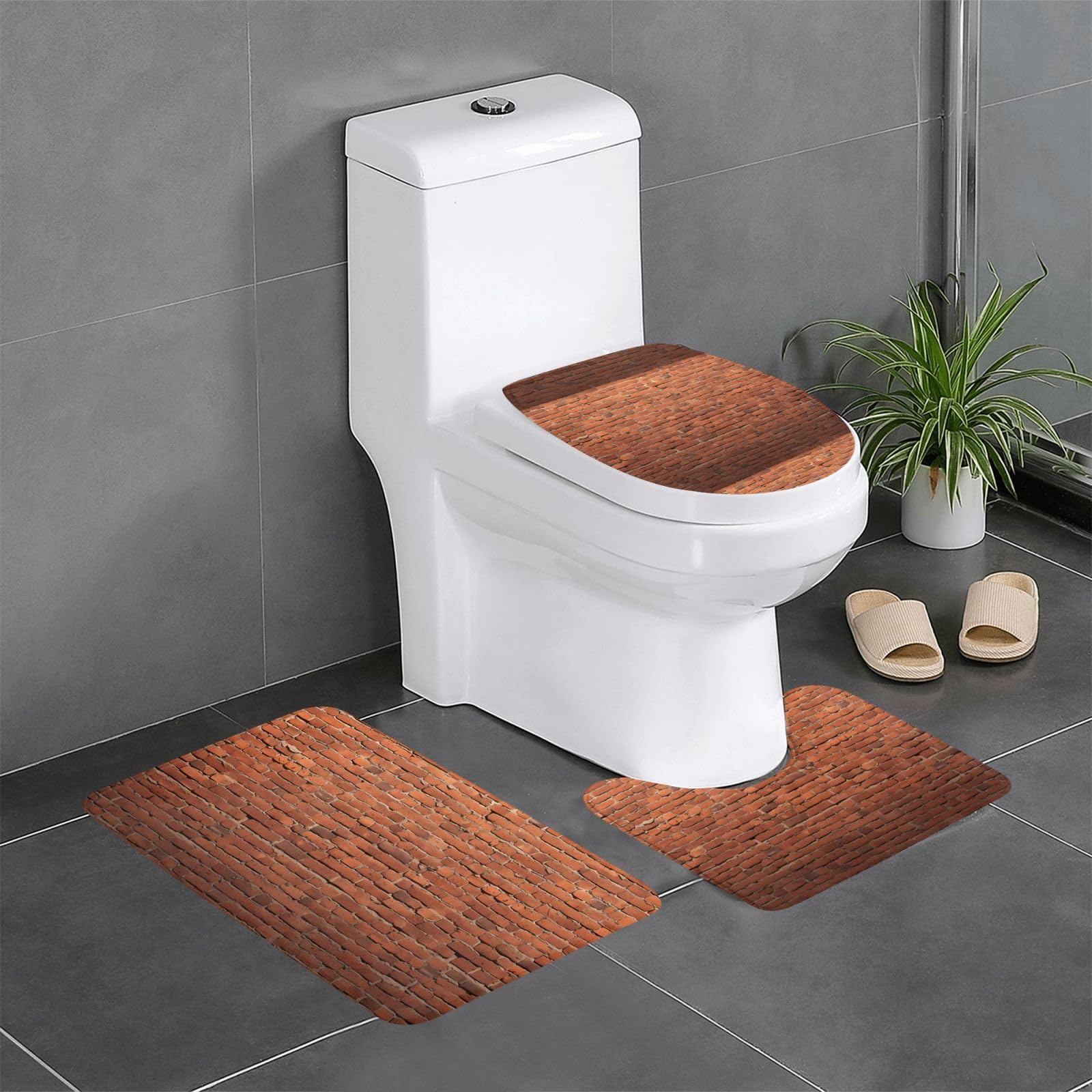 Tapis de salle de bain motif brique lot de 3 sécurisé et durable