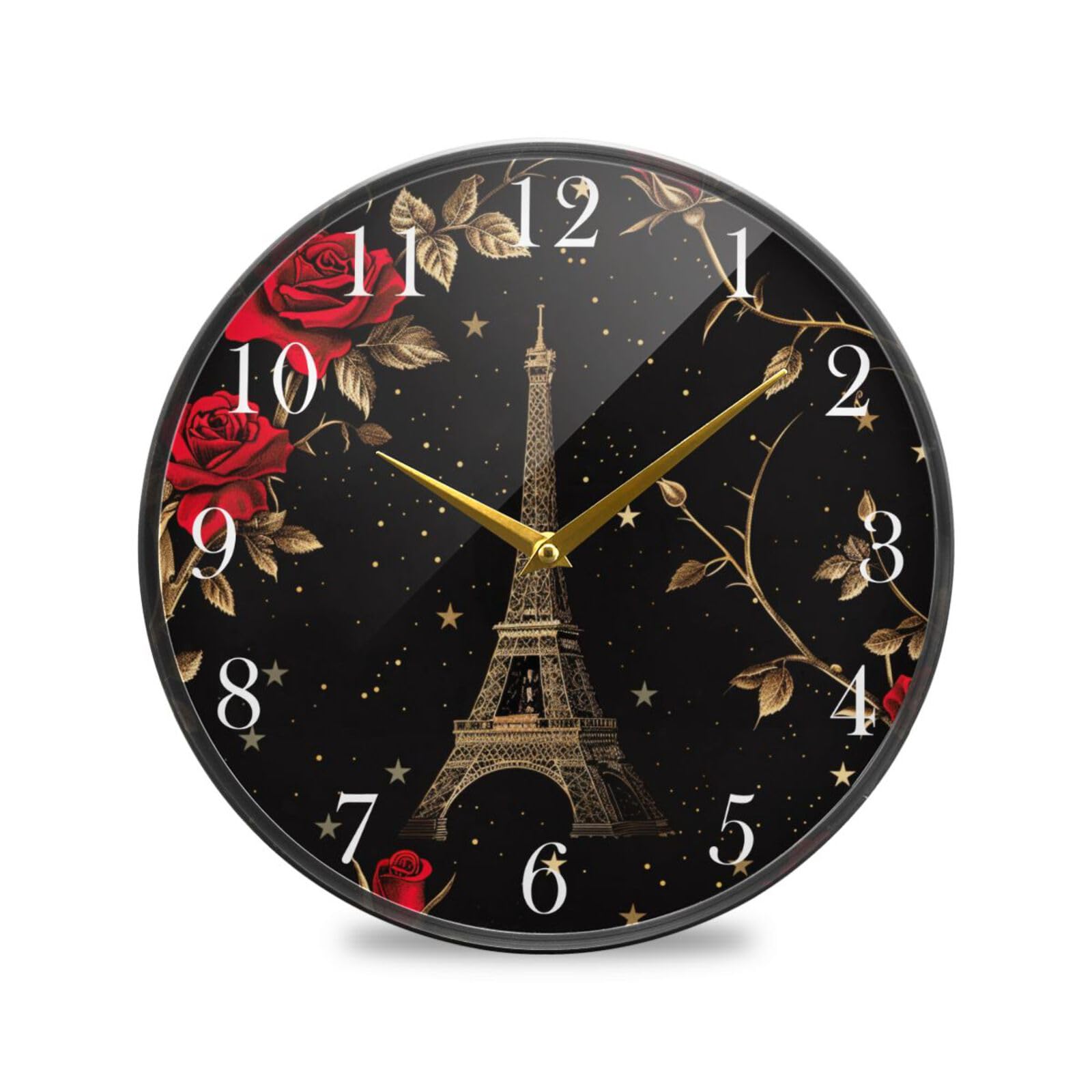 Horloge murale ronde sans tic-tac Tour Eiffel vintage rose