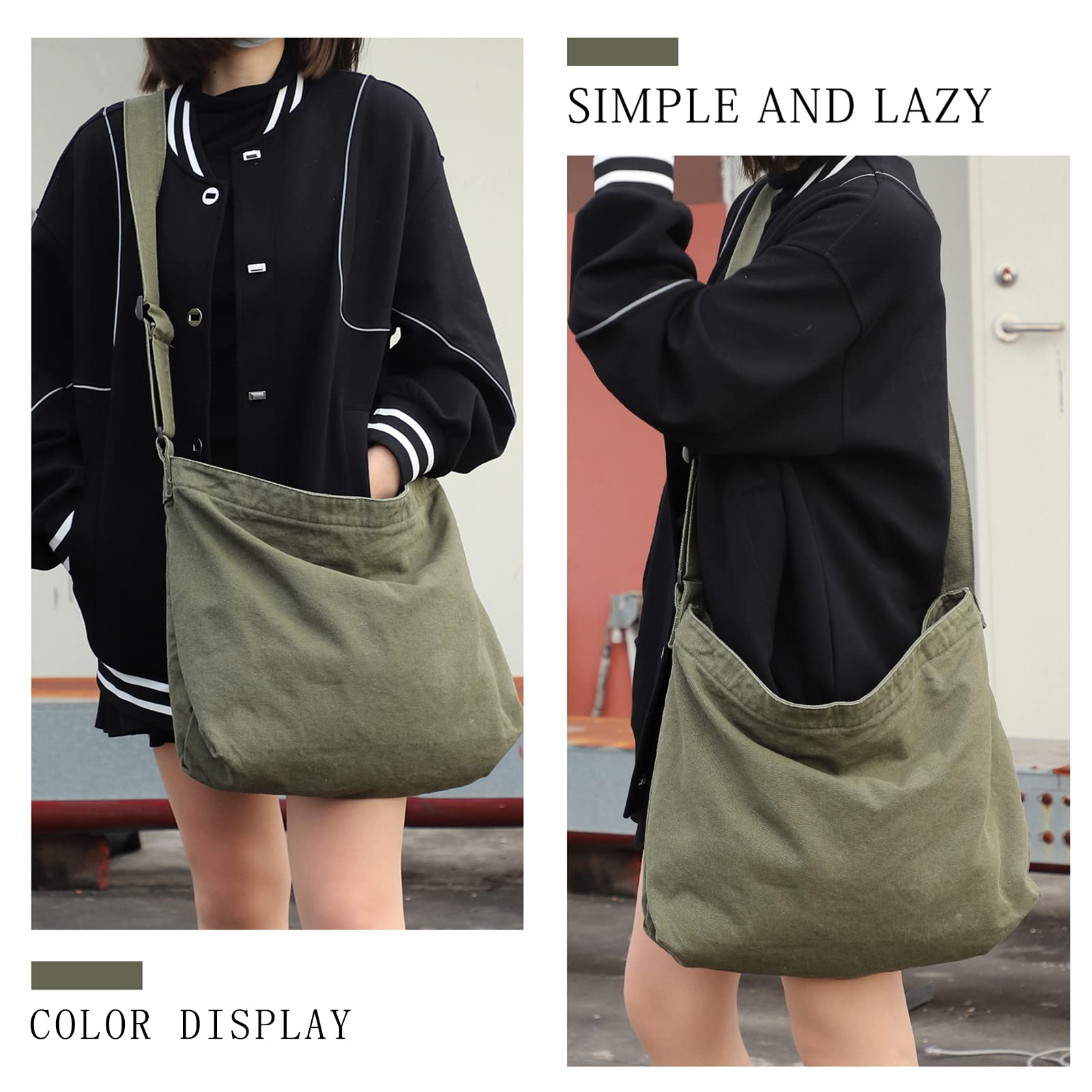 Etercycle, borsa a tracolla da donna in tela da uomo, grande borsa a tracolla con tracolla regolabile, borsa per studenti borsa messenger borsa hobo casual, verde