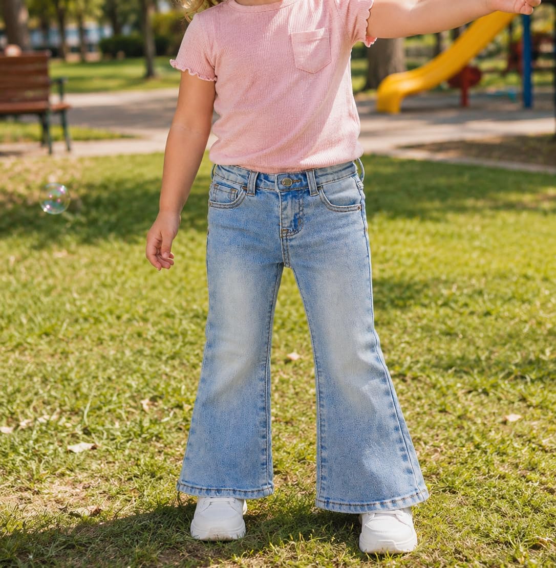 KIDSCOOL Toddler Little Girls Slim Fit Flare Jeans Bell-Bottom Denim Pants image 2