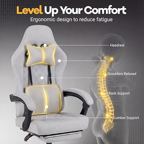 Miniatura 4 de Giantex Silla de juegos, silla ergonómica para computadora con reposacabezas, soporte lumbar, reposabrazos de conexión, respaldo reclinable y