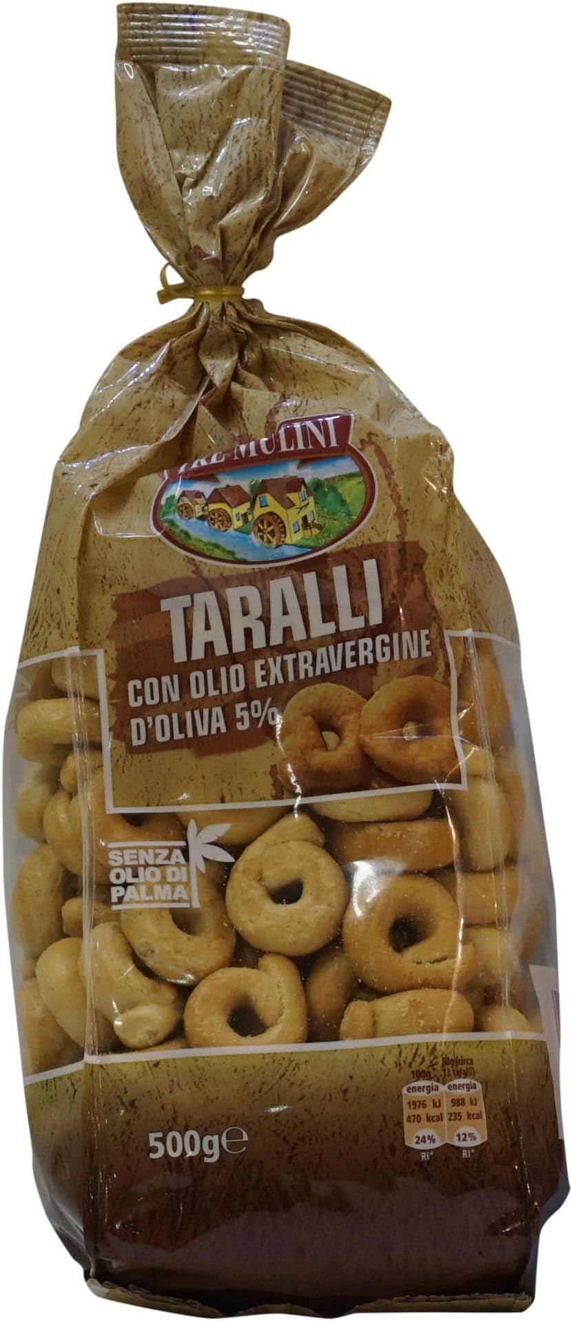 Tre Mulini: Italian Taralli 17.6 Ounce (500gr) Packages (Pack of 2) [ Italian Import ]