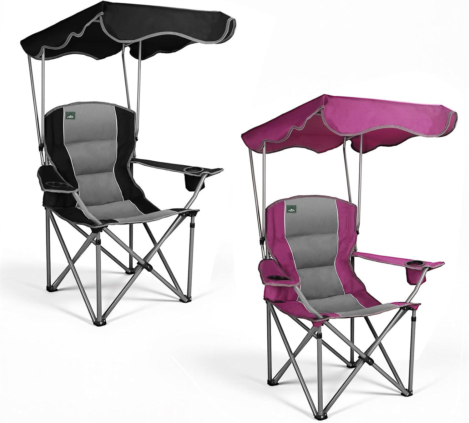 Northroad Folding Camping Chairs with Canopy Shade, Beach Chair w/Cup Holders, Armrests & Carry Bag for Outdoors Travel Sports Fishing, Green