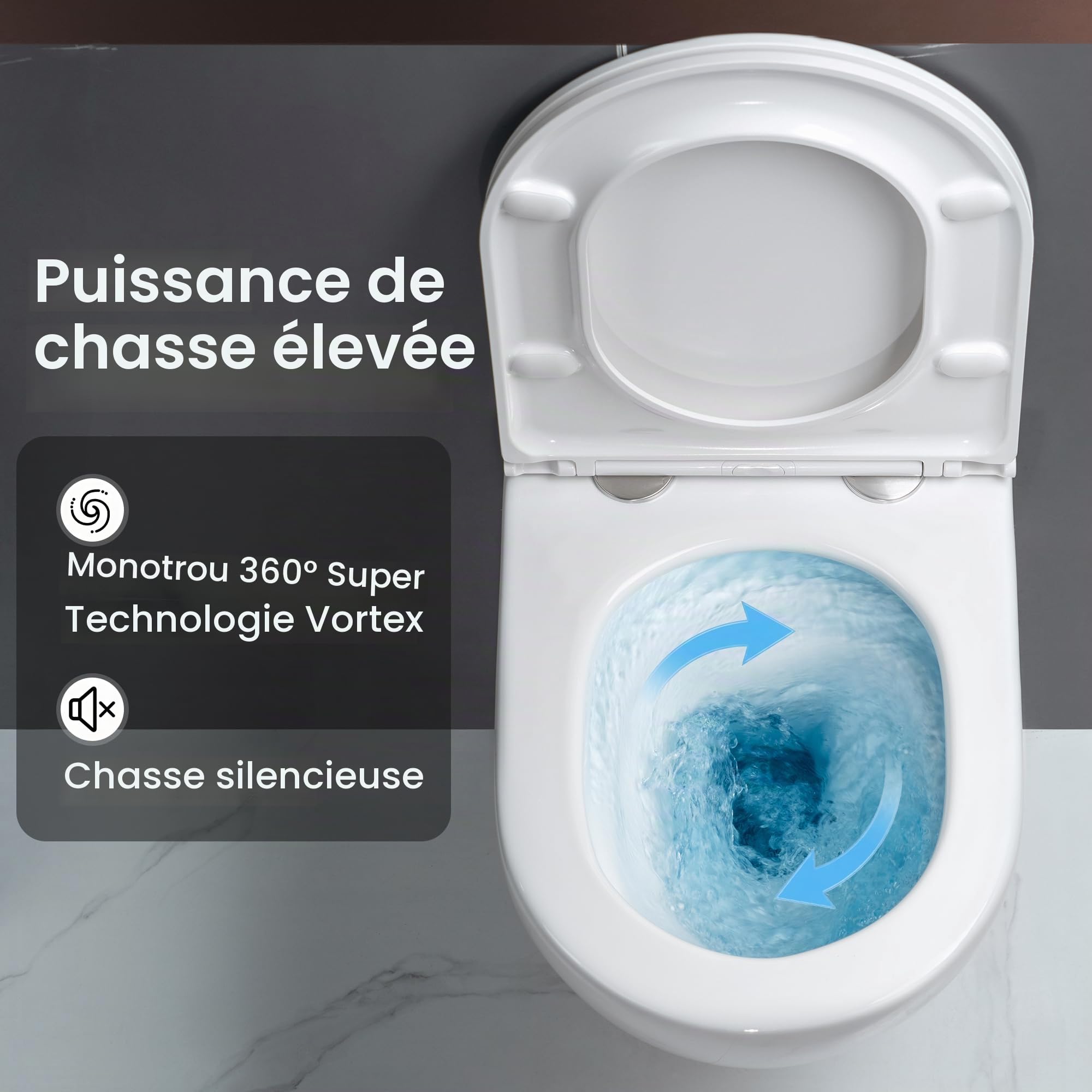 Casta Diva WC Suspendu Sans Bord de Rinçage, Toilette Murale 360° Superspin, Cuve UF, Fermé Complètement, Siège Soft-Close Silencieux, Dimensions 48,5 cm, Idéale pour Salle de Bain & WC Invité
