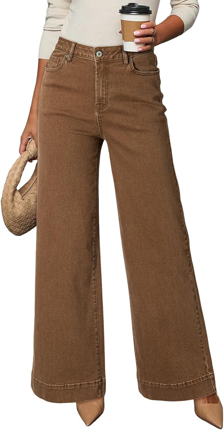 Dokotoo Women’s Casual High Waisted Jeans Stretch Wide Leg Loose Denim Pants with Pockets
