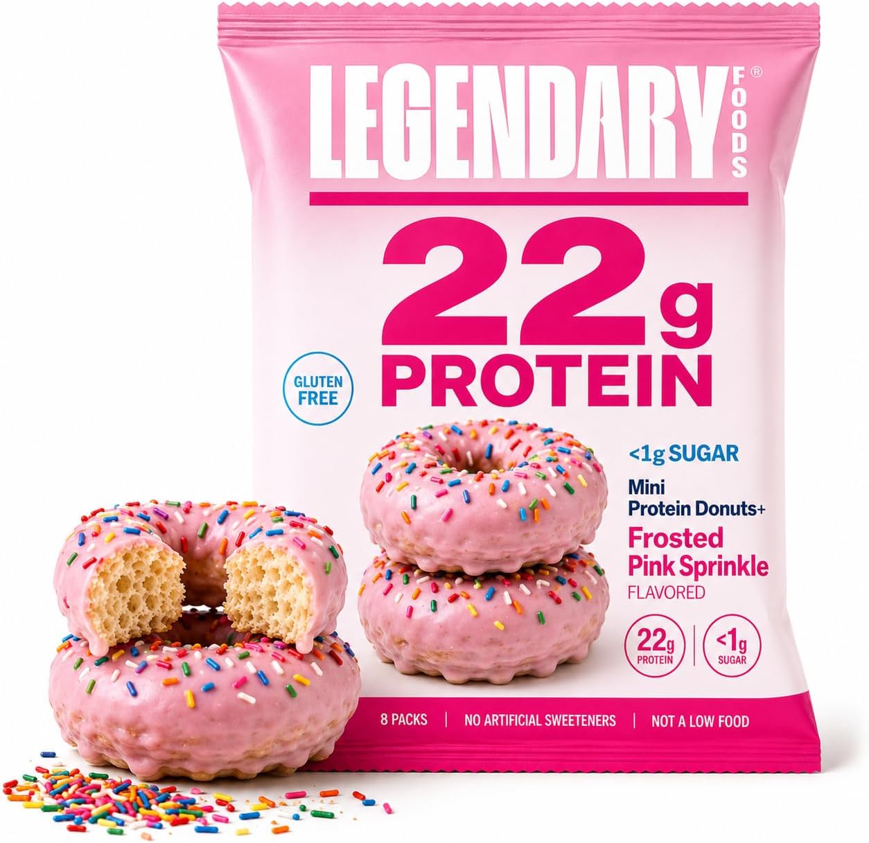 High Protein Donuts, Pink Sprinkle, Low Carb, Low Sugar | Healthy Protein Snacks for Adults, Kids, Diabetic and GLP-1 Diet Friendly Keto Snack, Gluten Free