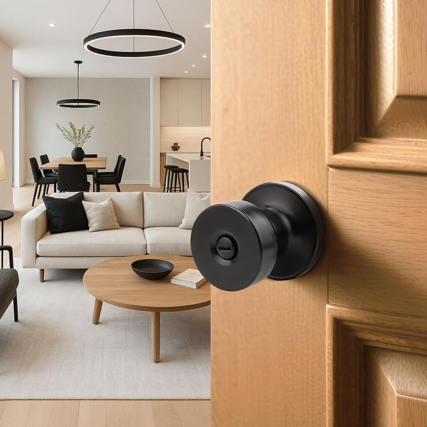 Orger 3 Pack Matte Black Interior Door Knobs, Reversible Privacy Door Knob with Lock, Keyless Round Doorknob for Bathroom and Bedroom