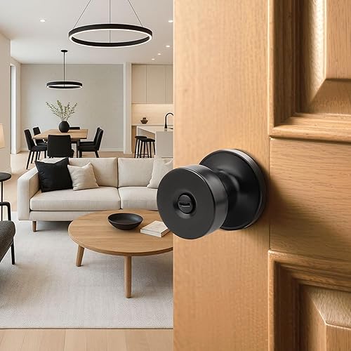 Miniatura 6 de Orger Paquete de 1 pomo de puerta interior negro mate, perilla de puerta de privacidad reversible con cerradura, pomo redondo sin llave para baño y