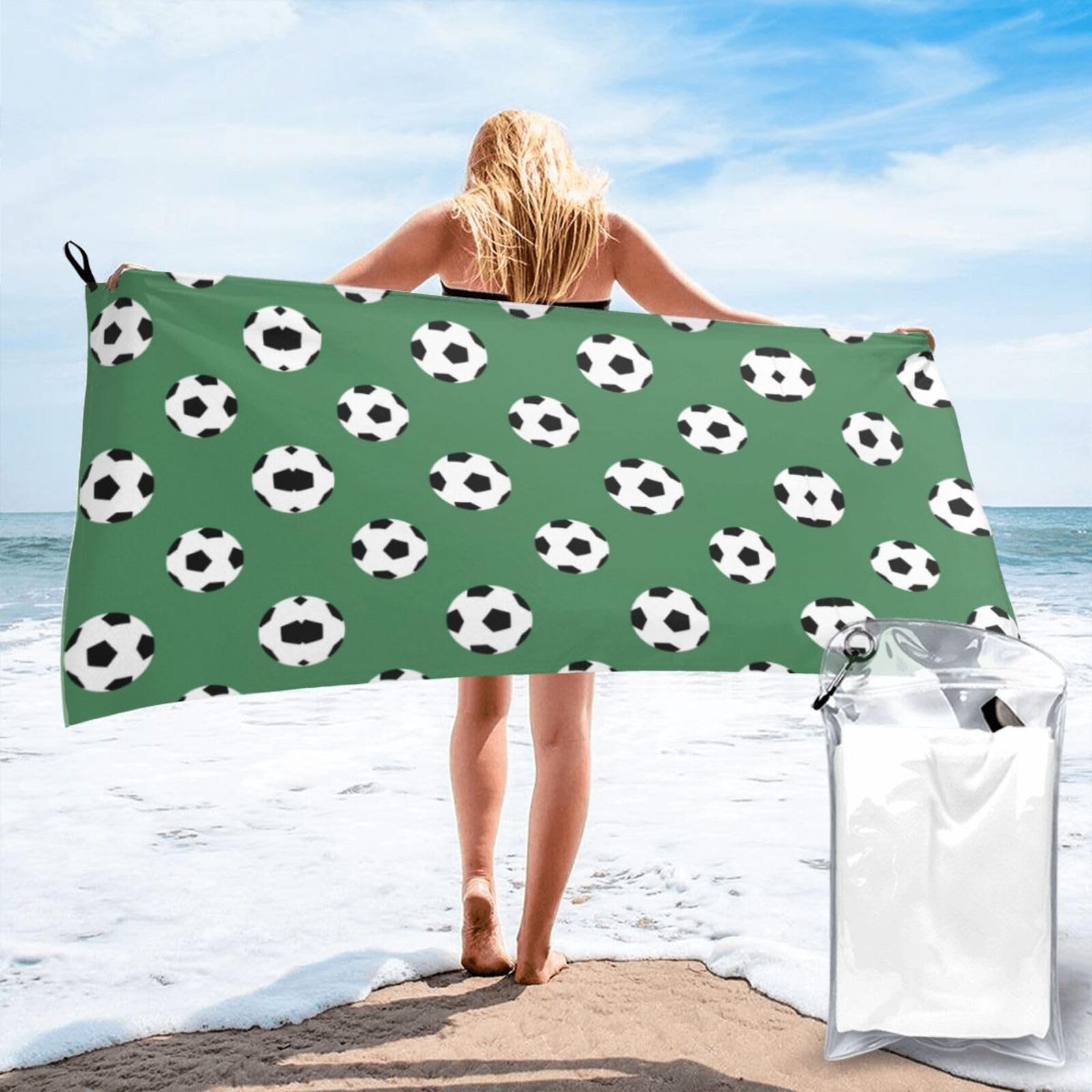 WYCZHY Soccer Print Beach Towel Soft Quick Dry For Spa Pool Gym Vacation Travelers Women Men Adults Sauna Gift