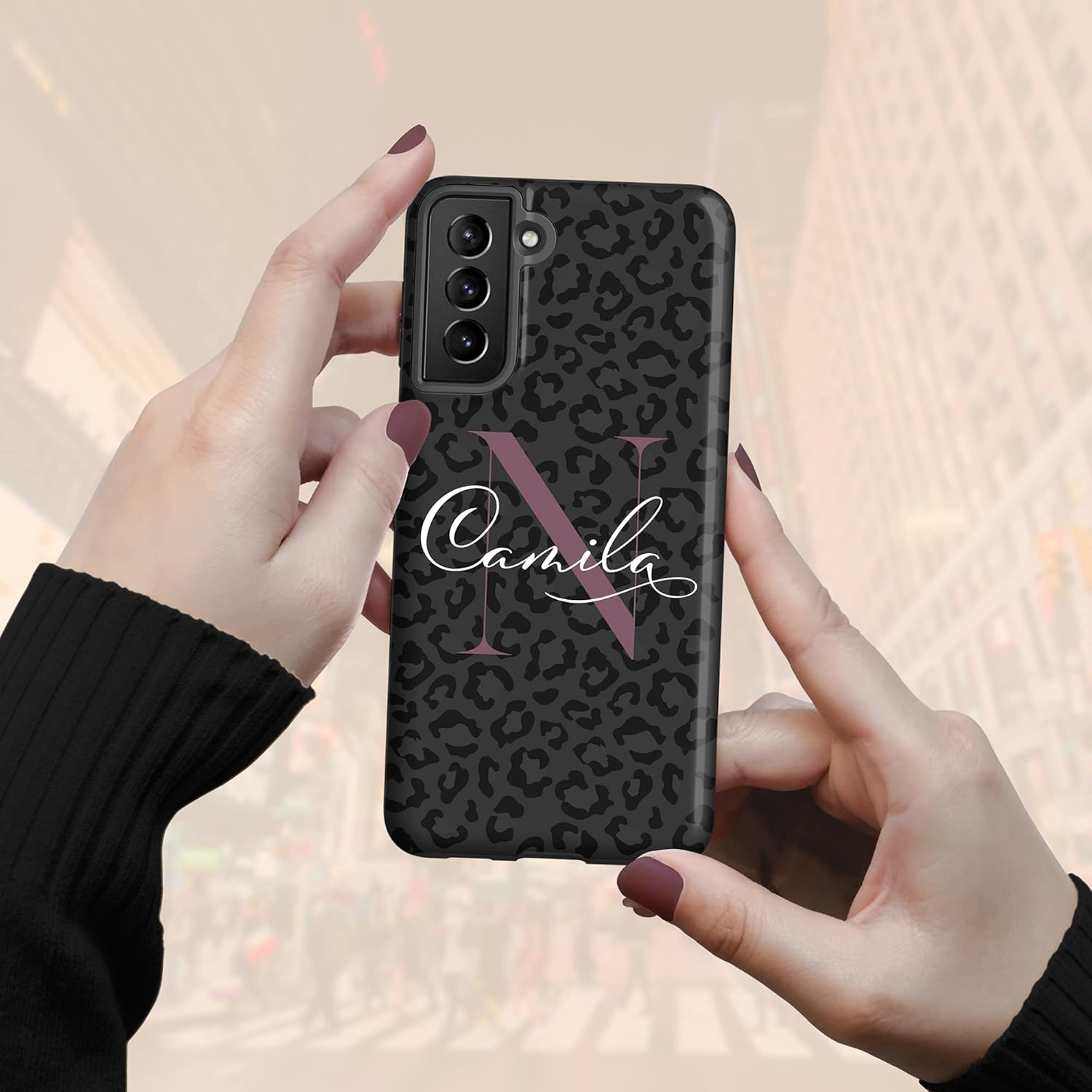 Custom Leopard Monogram Initial Case, Personalized Name on Case, Compatible with Samsung Galaxy S26 Ultra, S25 Plus, S24, S23, S22, S21, S20