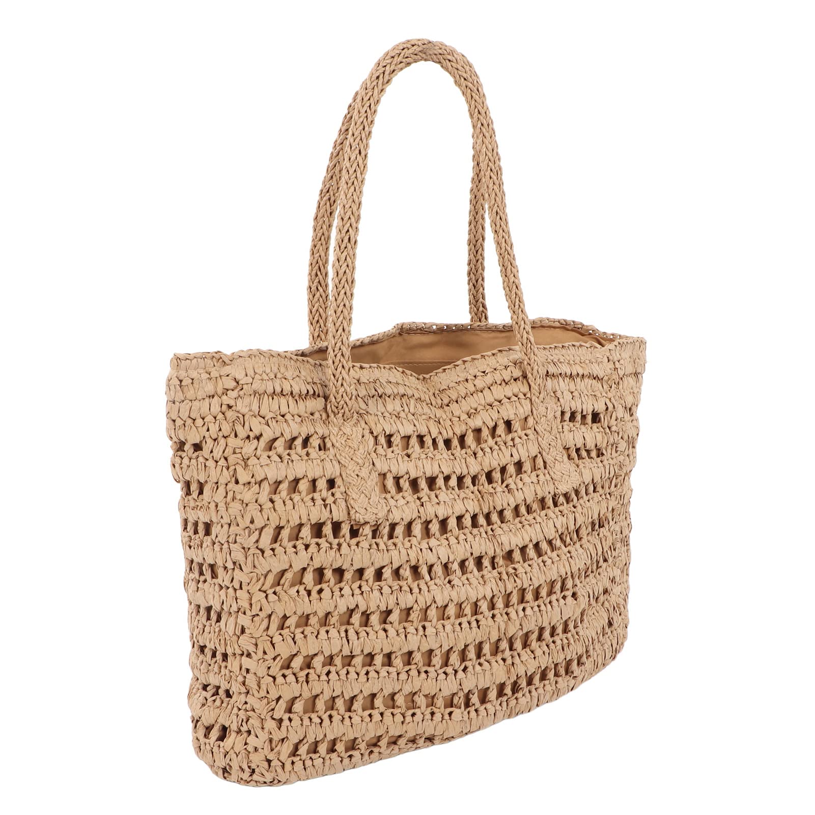Strandtasche aus Stroh, Vintage-Handtasche aus Stroh, Ausgehöhlte, Gewebte Innentasche mit Reißverschluss für den Urlaub