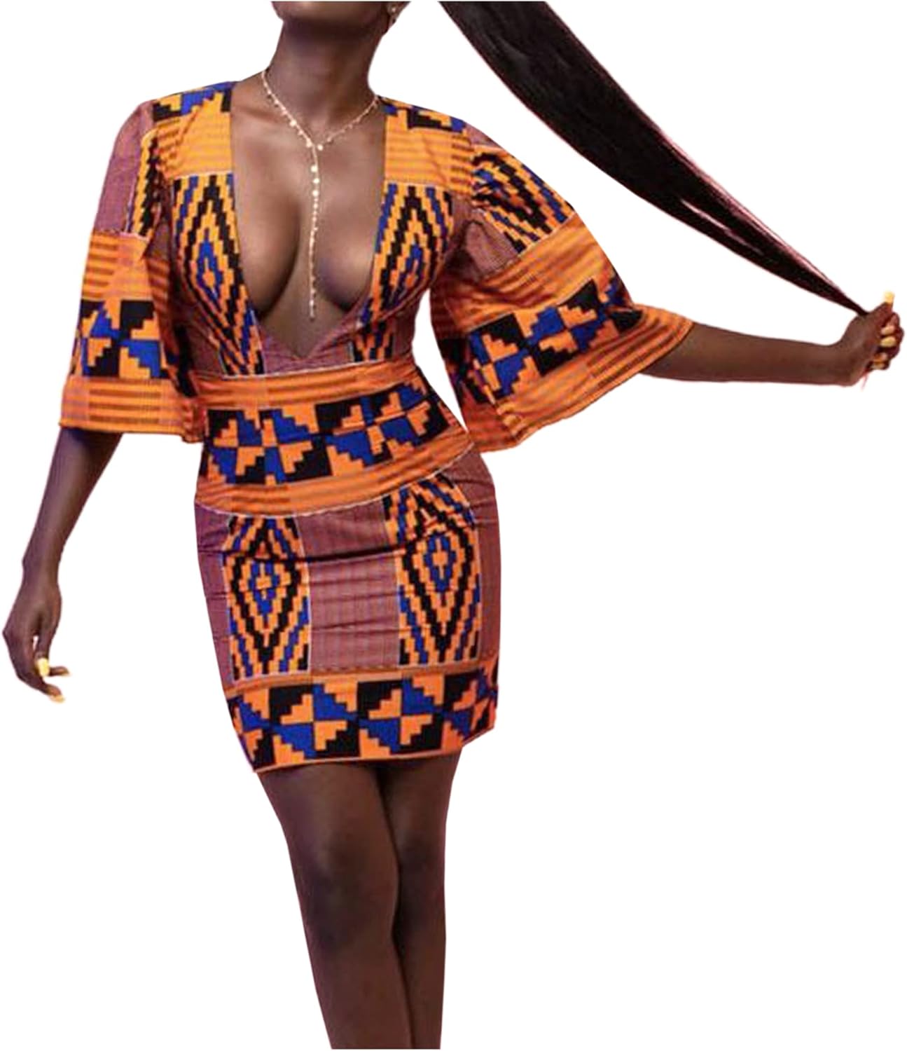 Women Boho African Floral Print Pleated Short Midi Dress Multi-Way Dress for Casual Rave Club Party - Image 2