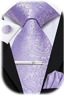 Silk Ties for Men Pink Blue Black Mens Ties Set 4 PCS Necktie Pocket Square Cufflinks Clip Pin for Wedding