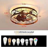 Vista 6 de Caged Ceiling Fan with Light Flush Mount,20in Ceiling Fans with Lights Farmhouse and Remote Control,Rustic Vintage Low Profile Bladeless Enclosed