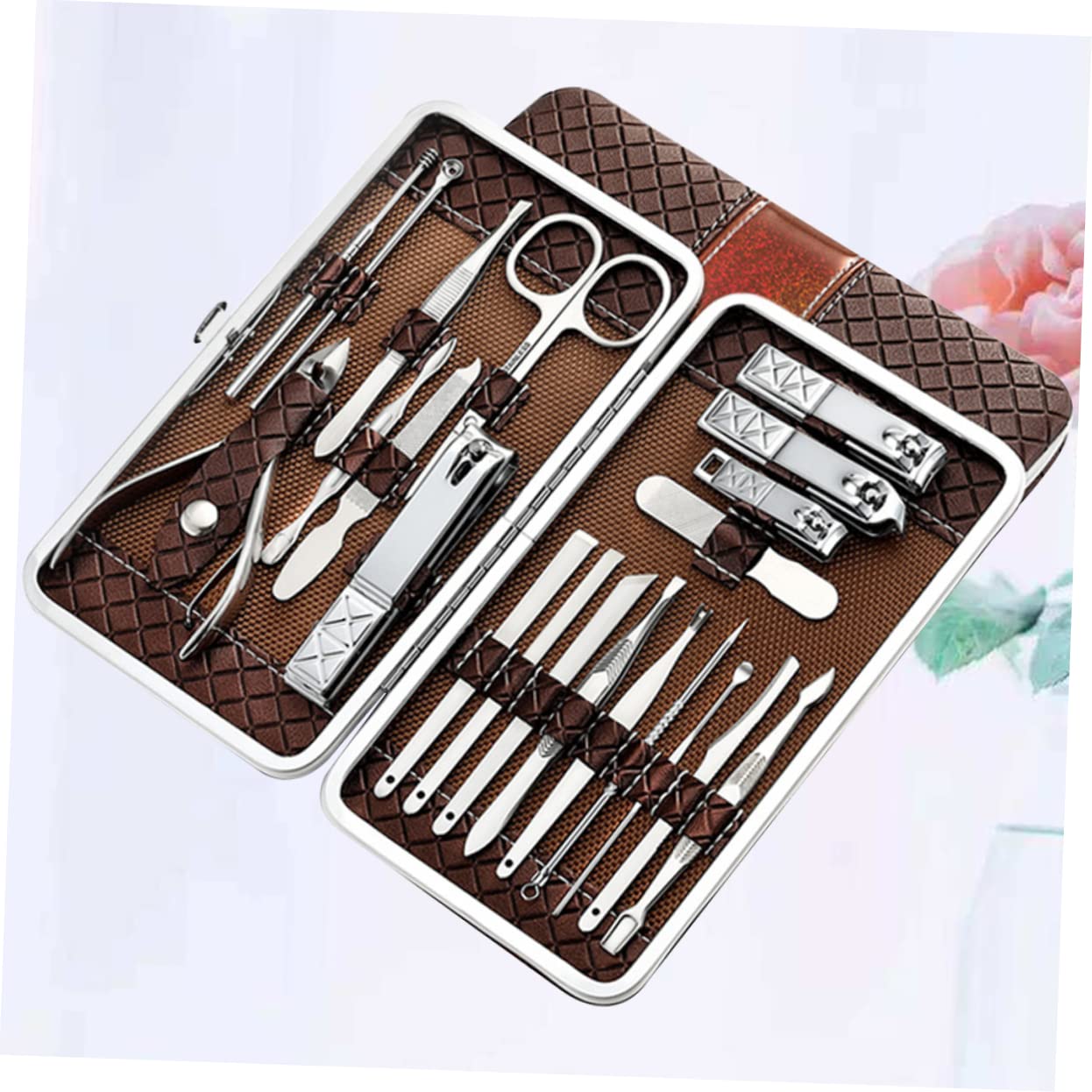 Set Tagliaunghie Professionale 21 Pezzi in Acciaio Inossidabile Marrone | Manicure Metallica, Design Ergonomico e Sagomatura Rapida, Attrezzi Pedicure per Amici e Familiari