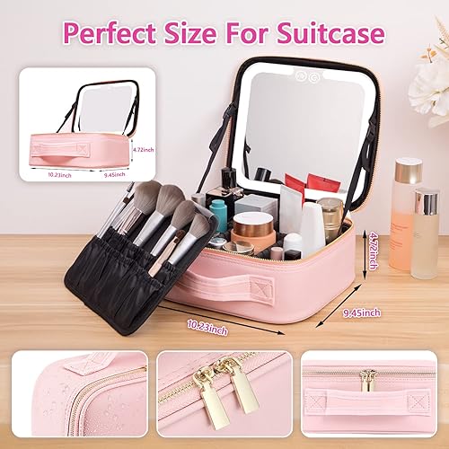 Miniatura 9 de Bolsa de maquillaje de viaje con luz LED, estuche de maquillaje con espejo, 3 ajustes de color, caja de maquillaje cosmética, estuche organizador de