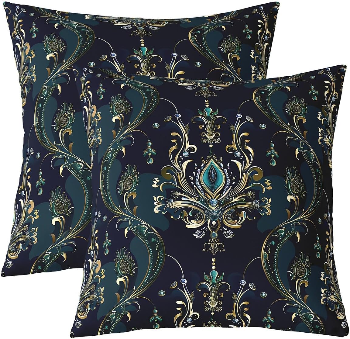 Erosebridal Set of 2 Golden Damask Cushion Covers 22X22 Antique Victorian Baroque Decorative Pillow Covers Vintage Floral Pillow Covers Western Bohemian Esthetics Throw Pillow Covers for Sofa Bed