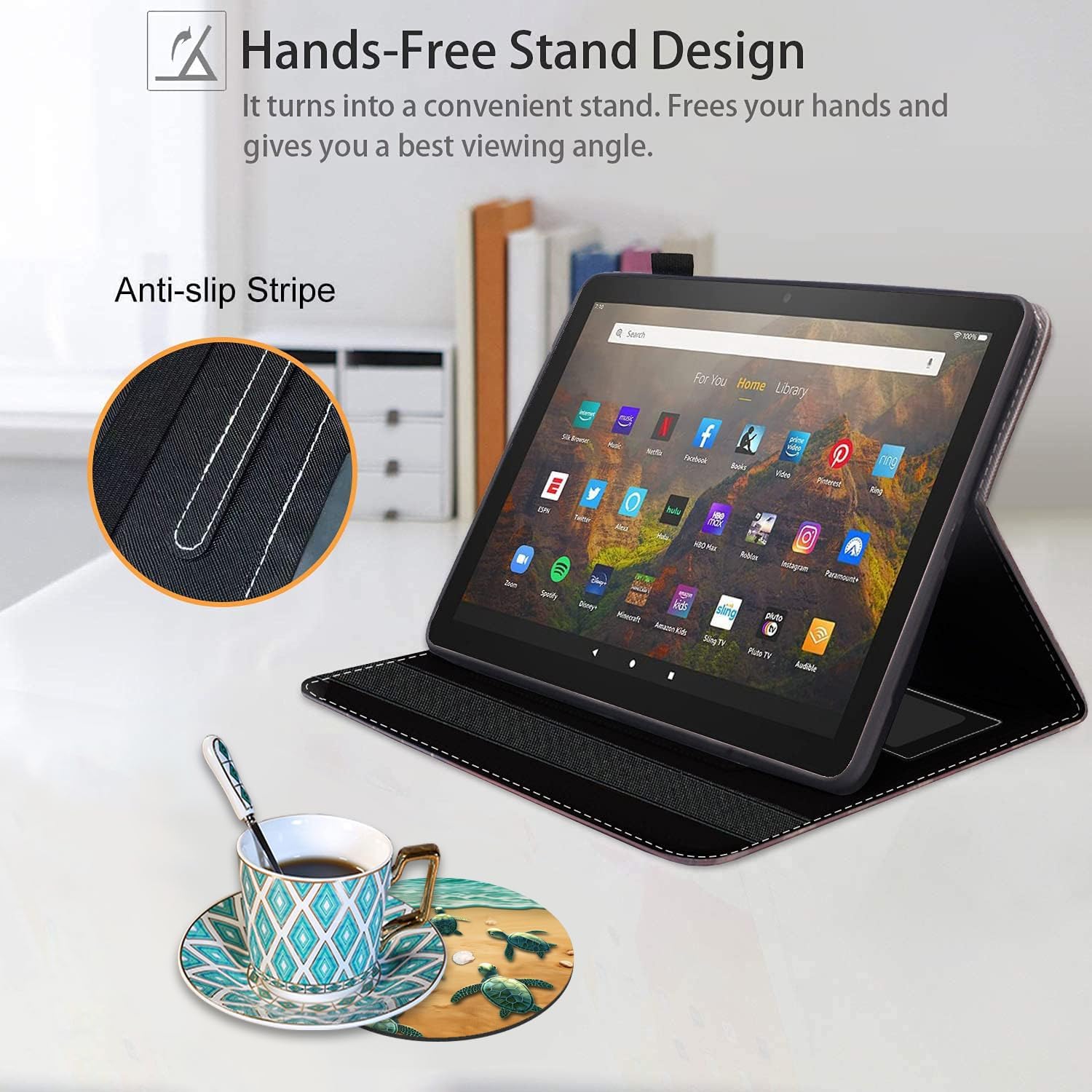 Case for All-New Amazon Kindle Fire HD 8/Fire HD 8 Plus Tablet (12th/10th Generation, 2022/2020 Release) - Premium PU Leather Cover with Auto Sleep Wake, Sea Turtles on The Beach