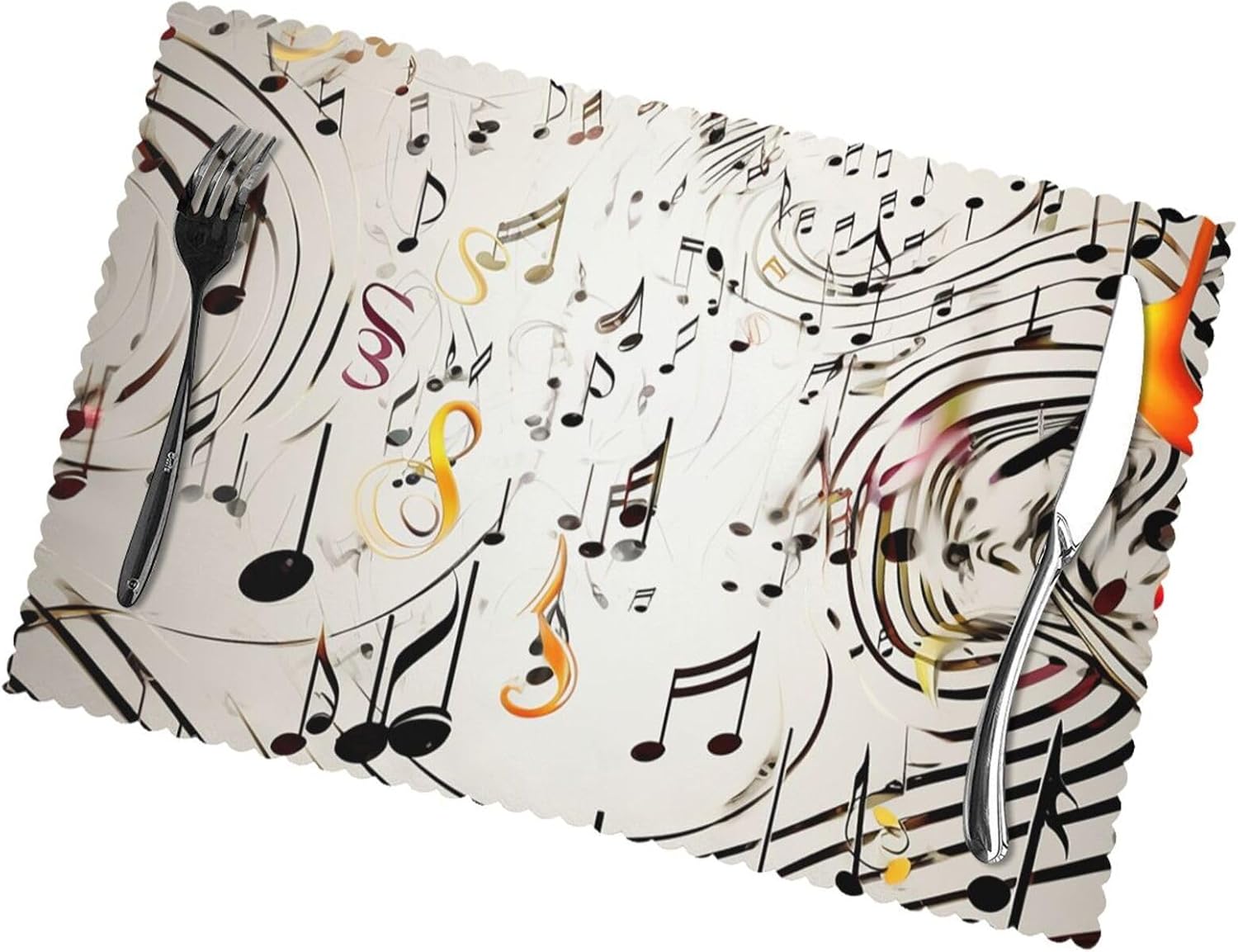 Music Notes Print Placemats Set of 6, 12x18 Inch Non-Slip Heat Resistant Place Mats Washable Reusable Table Mats for Kitchen Dining Table Decoration image 3