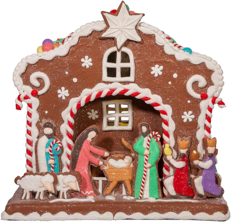 Kurt S. Adler 12.5-Inch Battery-Operated Light Up Nativity Gingerbread House
