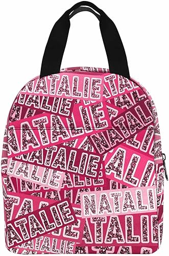 Miniatura 2 de Nombre personalizado en la bolsa de almuerzo para hombres y mujeres, lonchera con purpurina roja personalizada, bolsa de almuerzo personalizada para