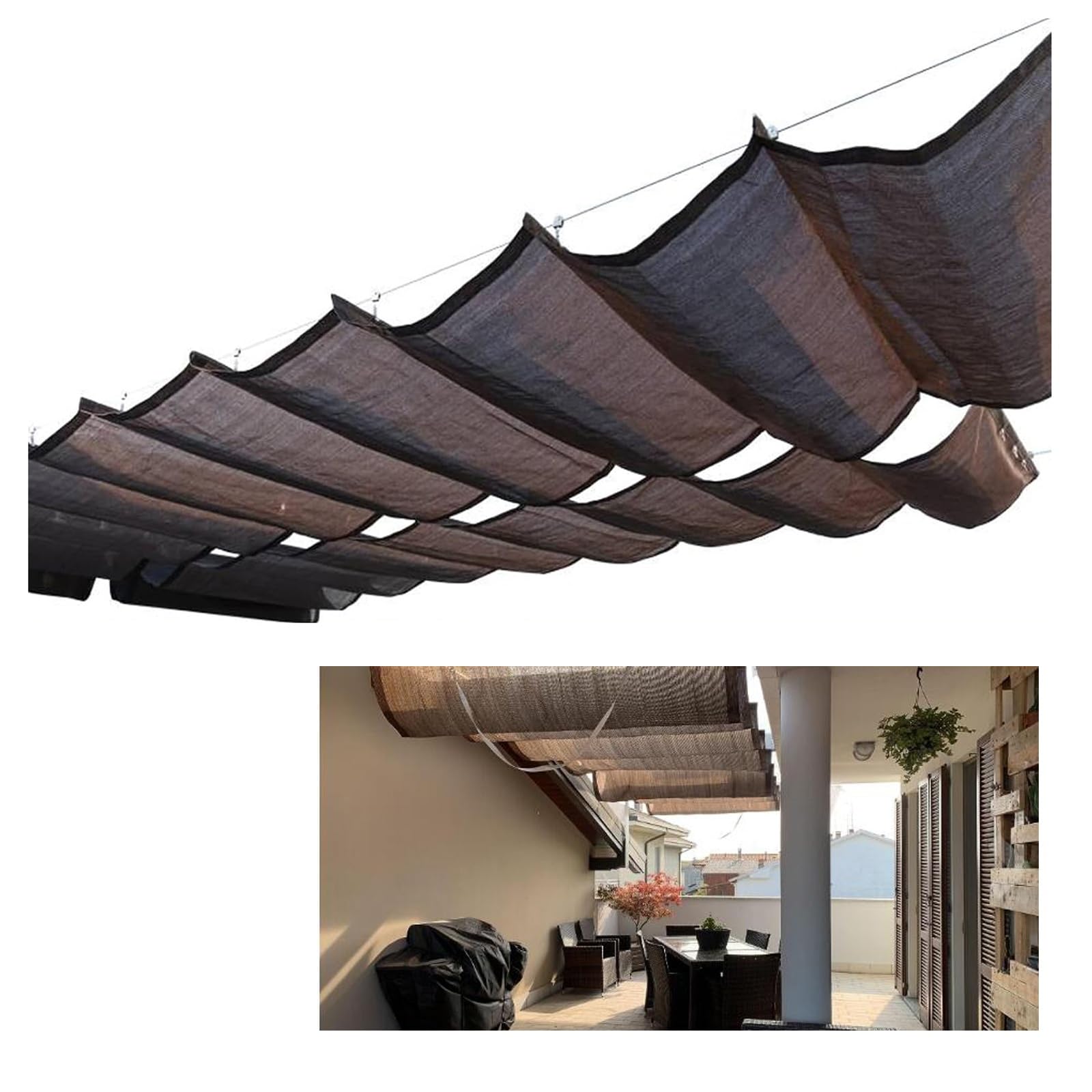 Voile d'ombrage rétractable ondulé anti-UV ajustable pour pergola de jardin