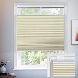 Keego No Drill Top Down Bottom Up Cellular Shades Cordless No Tools Blinds for Windows Blackout Honeycomb Blinds No Screws Cellular Blinds Easy Install(Beige, 46" W x 48" H)