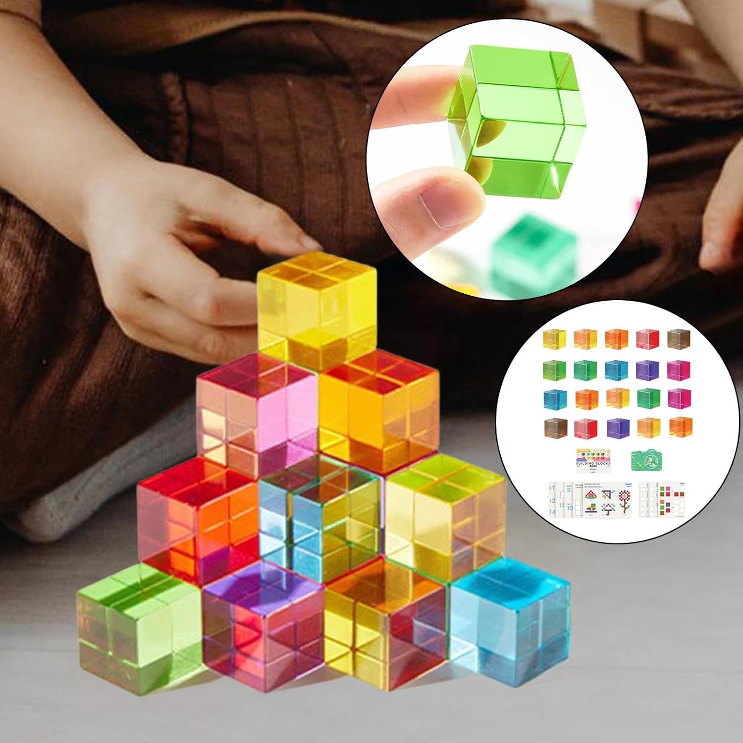 Generic 20個 レインボーアクリルブロック スタッキングキューブ 半透明 教育用 感覚玩具