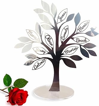 Personalized Freestanding Family Tree of Life, Custom Laser Cut Family Names, 3D trees, Keepsake Gift, Art Home Decor, Silver Anniversary, Custom Metal Sign, Home Centerpiece, Ornament for Mom Grandma