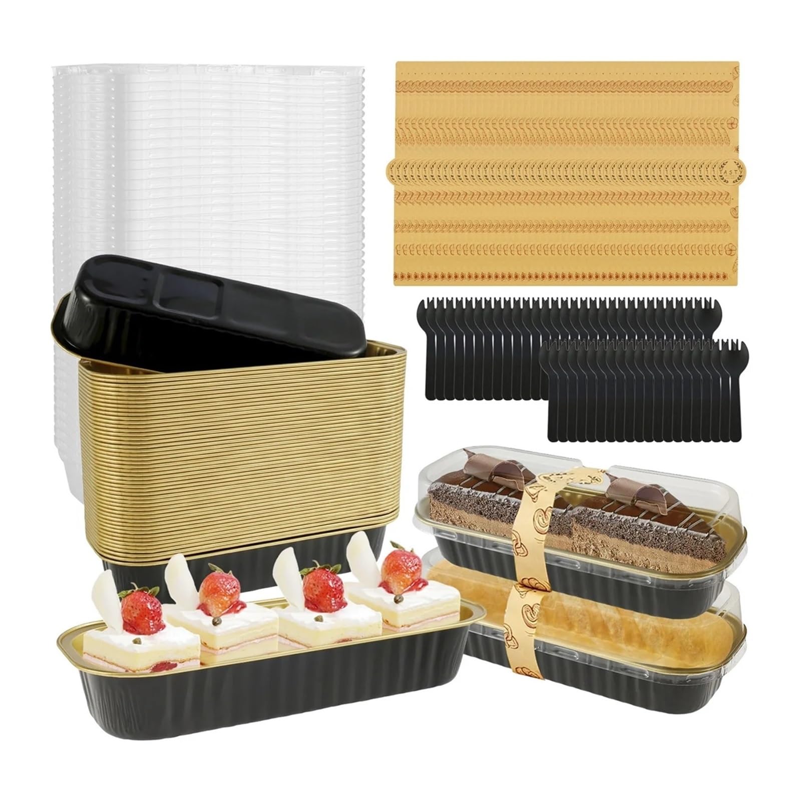 Utensilios de Cocina Desechables 100 moldes for Pan, de Papel Aluminio for Hornear, contenedores latas, for Muffins, Tazas for Cupcakes, Accesorios Cocina for cocinar y(Black,100pcs)
