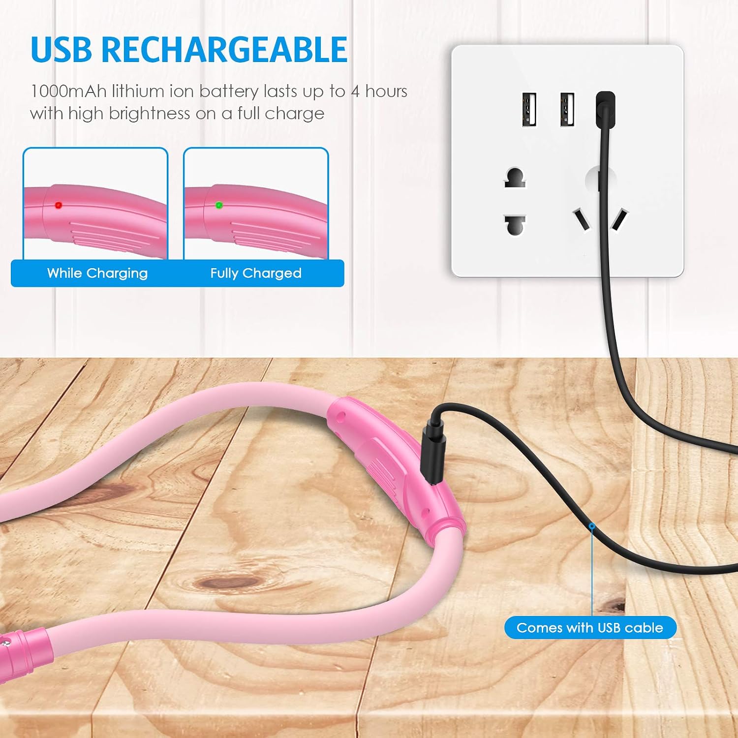 AMIR Upgraded LED Neck Reading Light, Book Light for Reading in Bed, 3 Colors, Brightness Adjustable, Bendable Arms, Rechargeable, Perfect for Reading, Knitting, Camping, Repairing (Pink)