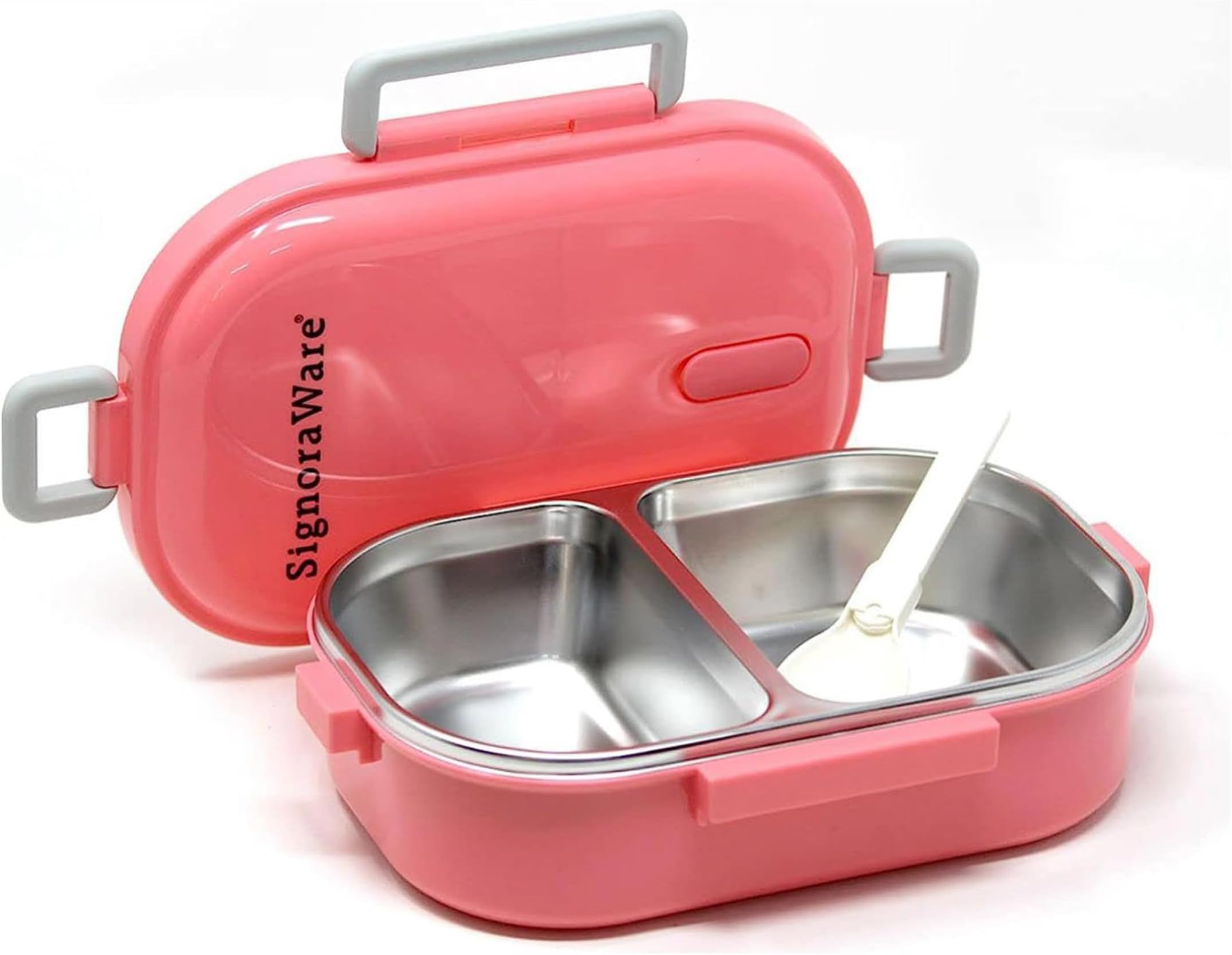 SignorawareDuo Star Stainless Steel Lunch Box for Kids Adults, PUF Insulation Keeps Food Warm, Food Grade Bpa Free, 2 Compartments with Locking Lid and Steam Valve, Spill Leak Proof (700ml Pink)