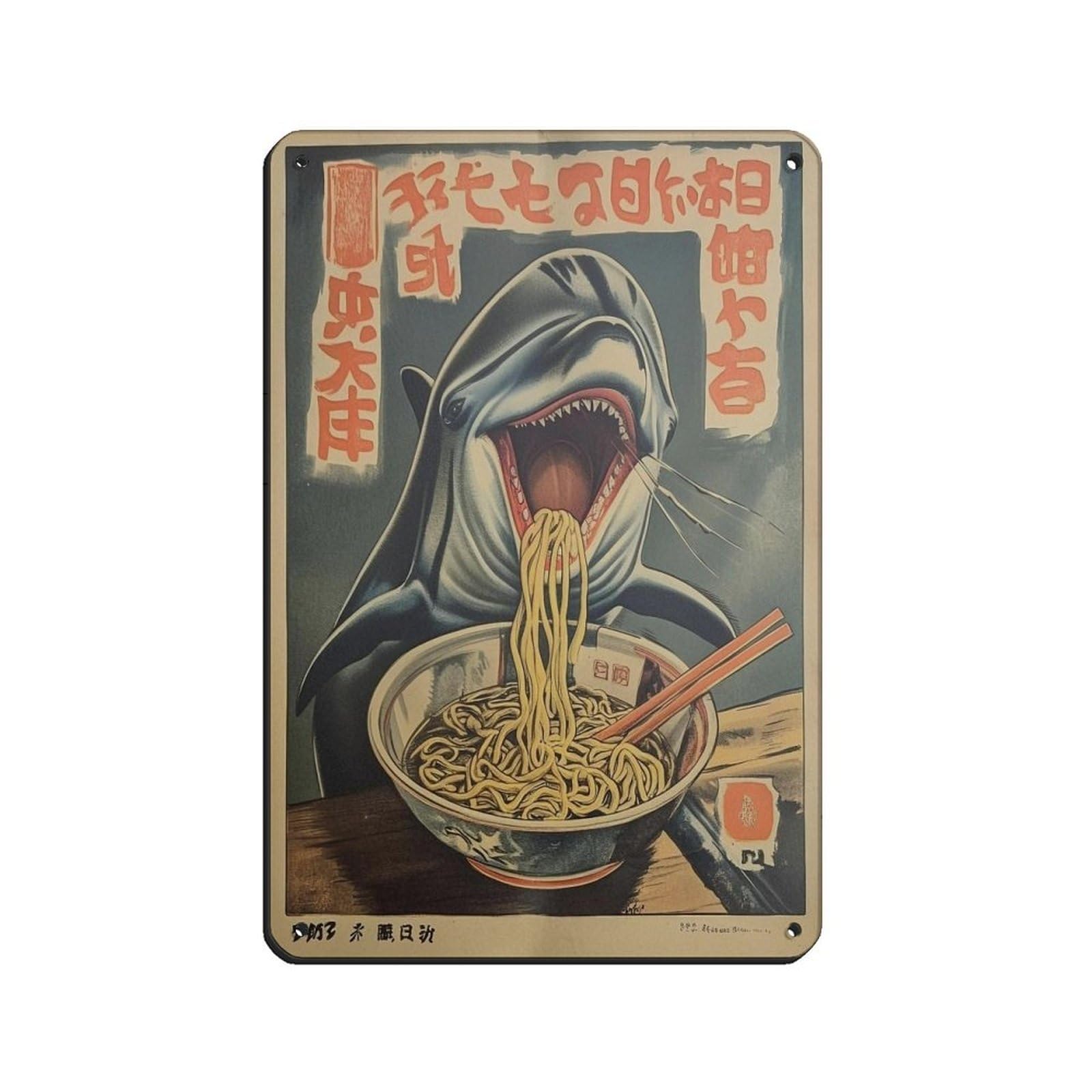 Lxwnze 20L X 30W Cm Unieke Ramen Met Haaienontwerp Tin Sign Vintage Metal Pub Club Cafe Bar Home Wall Art Decoration Poster Retro 8X12inch(20X30cm)