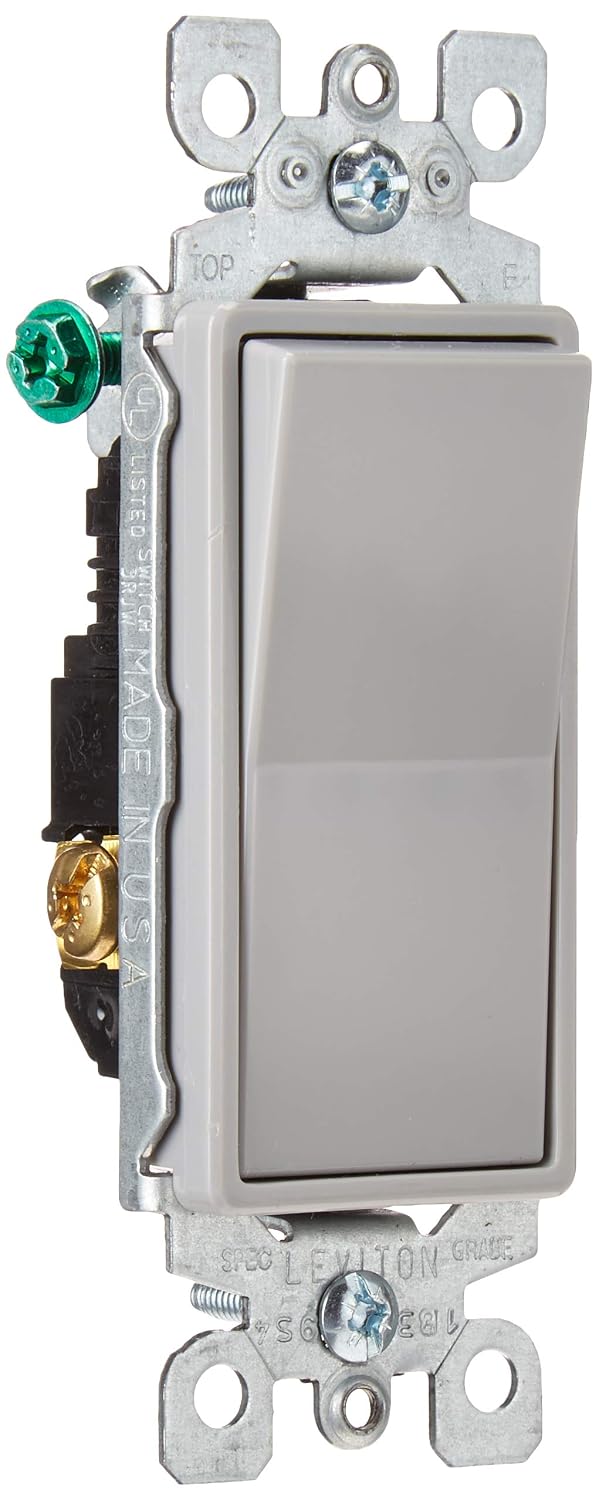 Leviton 15 Amp, 120/277 Volt, Decora Rocker 3-Way AC Quiet Switch, Residential Grade, Grounding, 5603-2E, Black