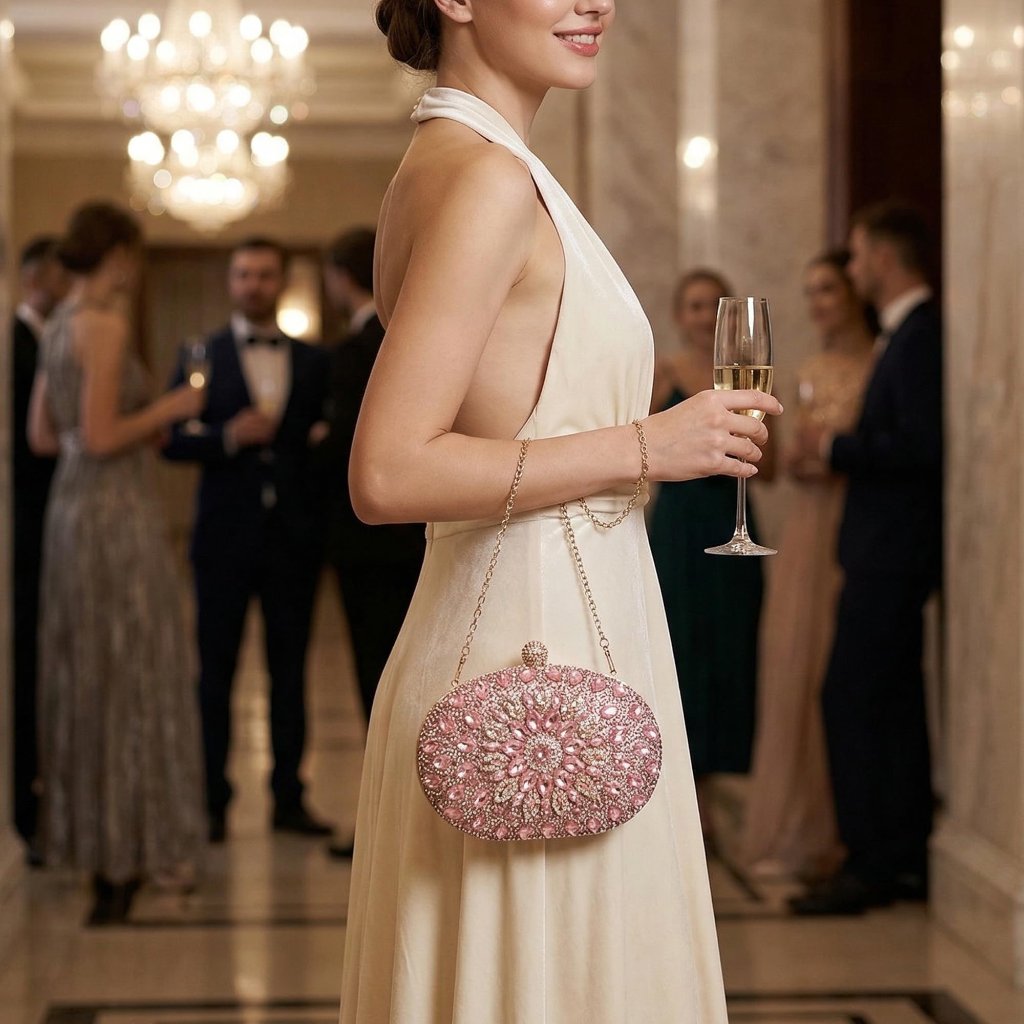 Perphy Mujer Bolso de Mano Nocturno Brillante con Strass y Cadena