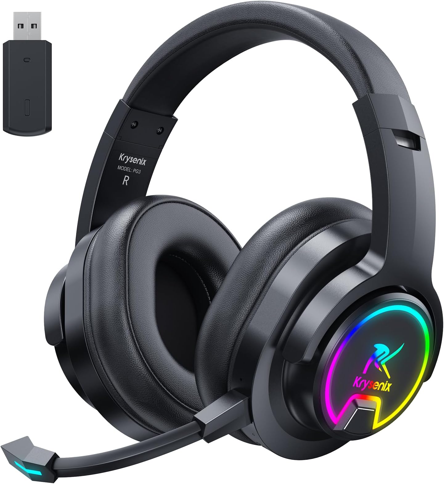 Krysenix PG3 RGB Wireless Gaming Headset for PS4, PS5, PC 2.4GHz 7.1 Surround