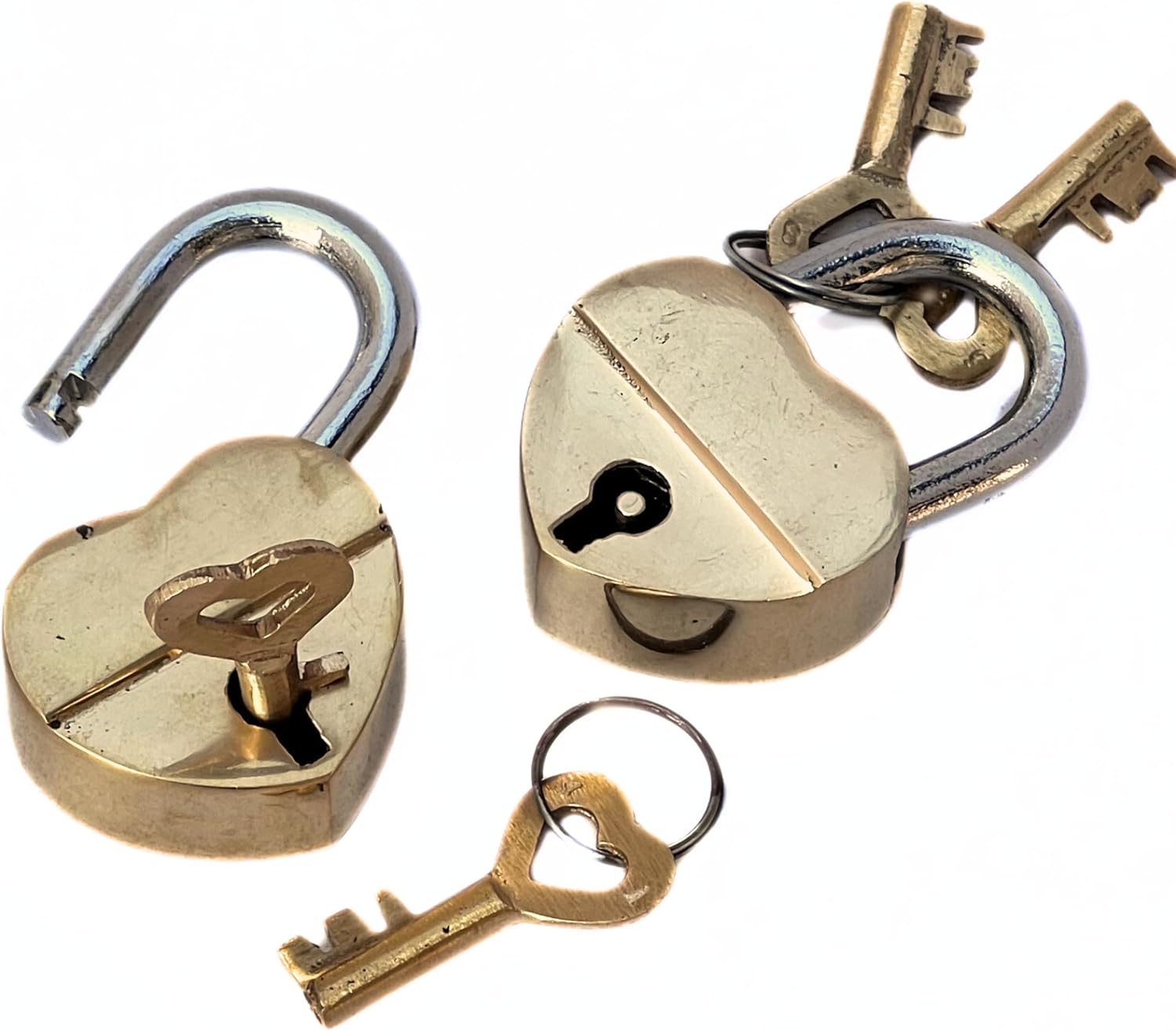 Vintage Heart-Shaped Mini Brass Padlock with Keys – Set of 2 Decorative Locks for Handbags, Jewelry Boxes, Suitcases, Storage Boxes & Diary Books