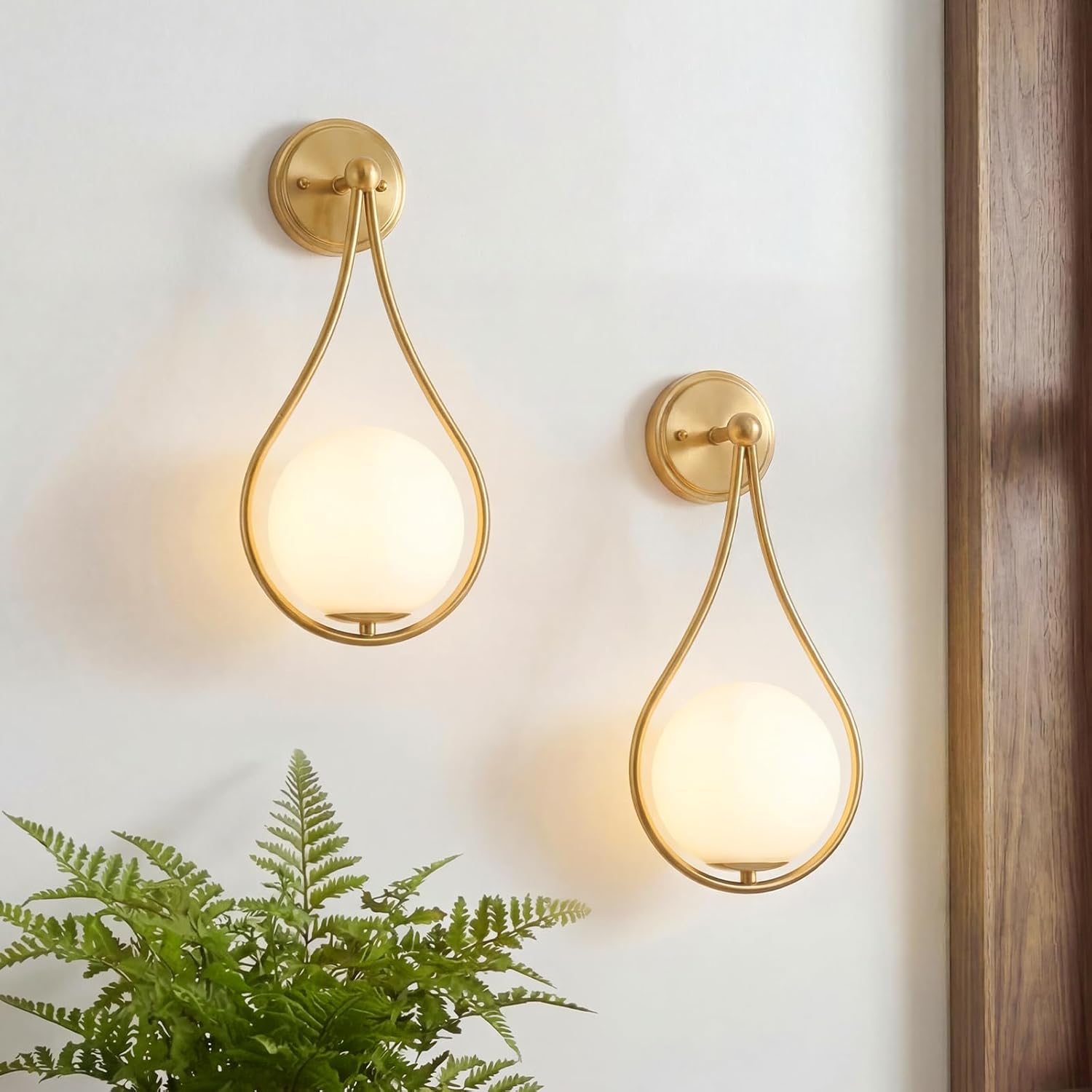 Mid-Century Wall Sconces Set of 2 Gold Modern Globe Wall Lighting Indoor Hardwired Wall Lights for Hallway Office,Porch, Bedroom, Living Room,Stairway