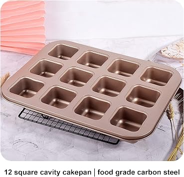 Mini Loaf Baking Pans 12 Cavity Brownie Baking Pan Tray Carbon Steel Muffin Bakeware for Kitchen Oven Baking , Brownie Pan , Brownie Bites Cupcake Bread (Gold) , Brownie Pan , Mini Loaf Baking Pans 1