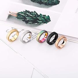 Anxiety Ring for Women Fidget Spinner Rings Fidget Toys Adults Titanium Stainless Steel Thumb Ring 6mm Wide Rainbow Size 10