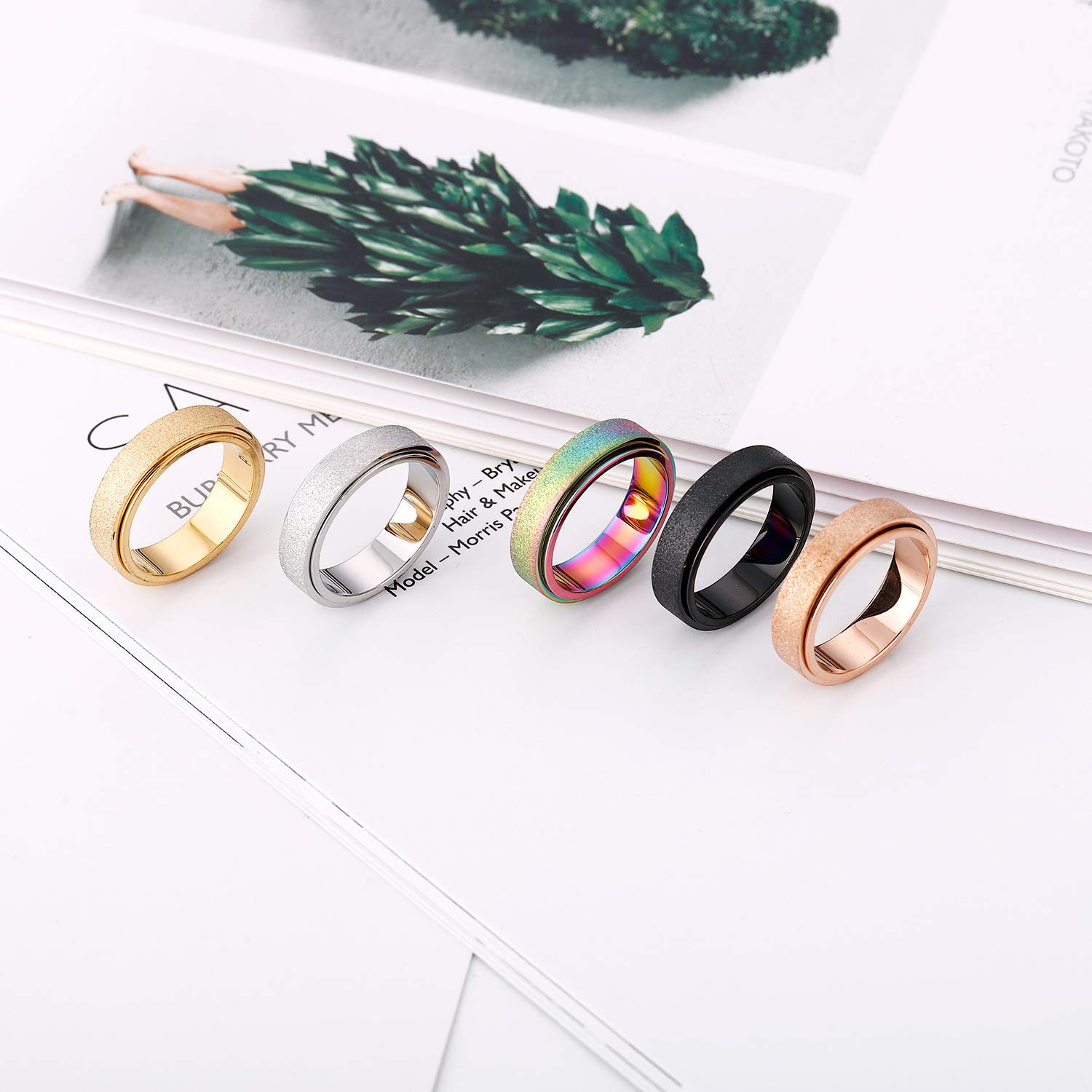 Afftiny Titanium Stainless Steel Fidget Spinner Ring for Women Men, Size 9,